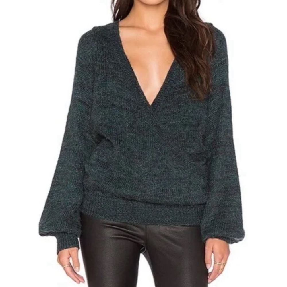 FREE PEOPLE Mohair + Wool Blend Karina Wrap Sweater in Black Emerald